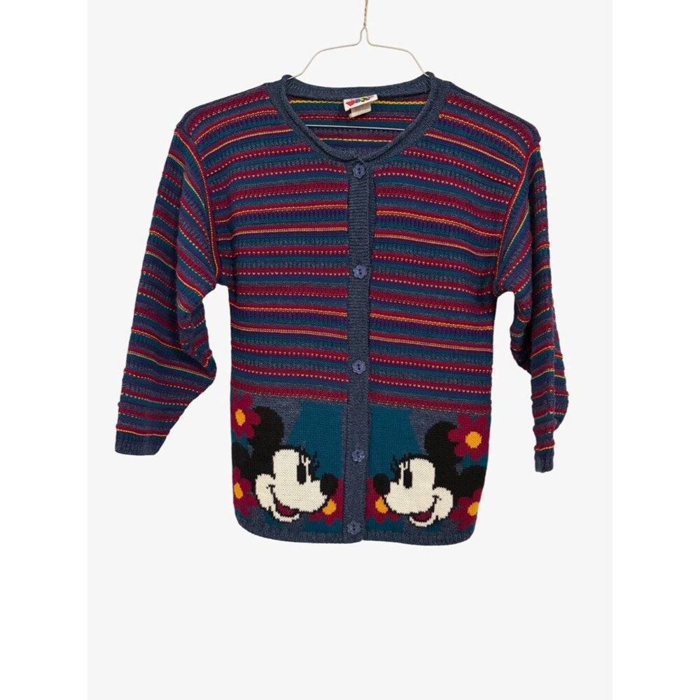 Vintage Disney Minnie Mouse Sweater Kids Size Large 8/10 Acrylic Floral Button